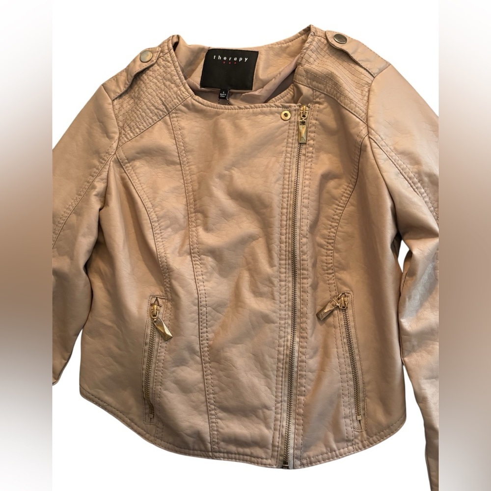 NWT Therapy Blush Motorcycle Jacket with Zippered Front Large Faux Leather